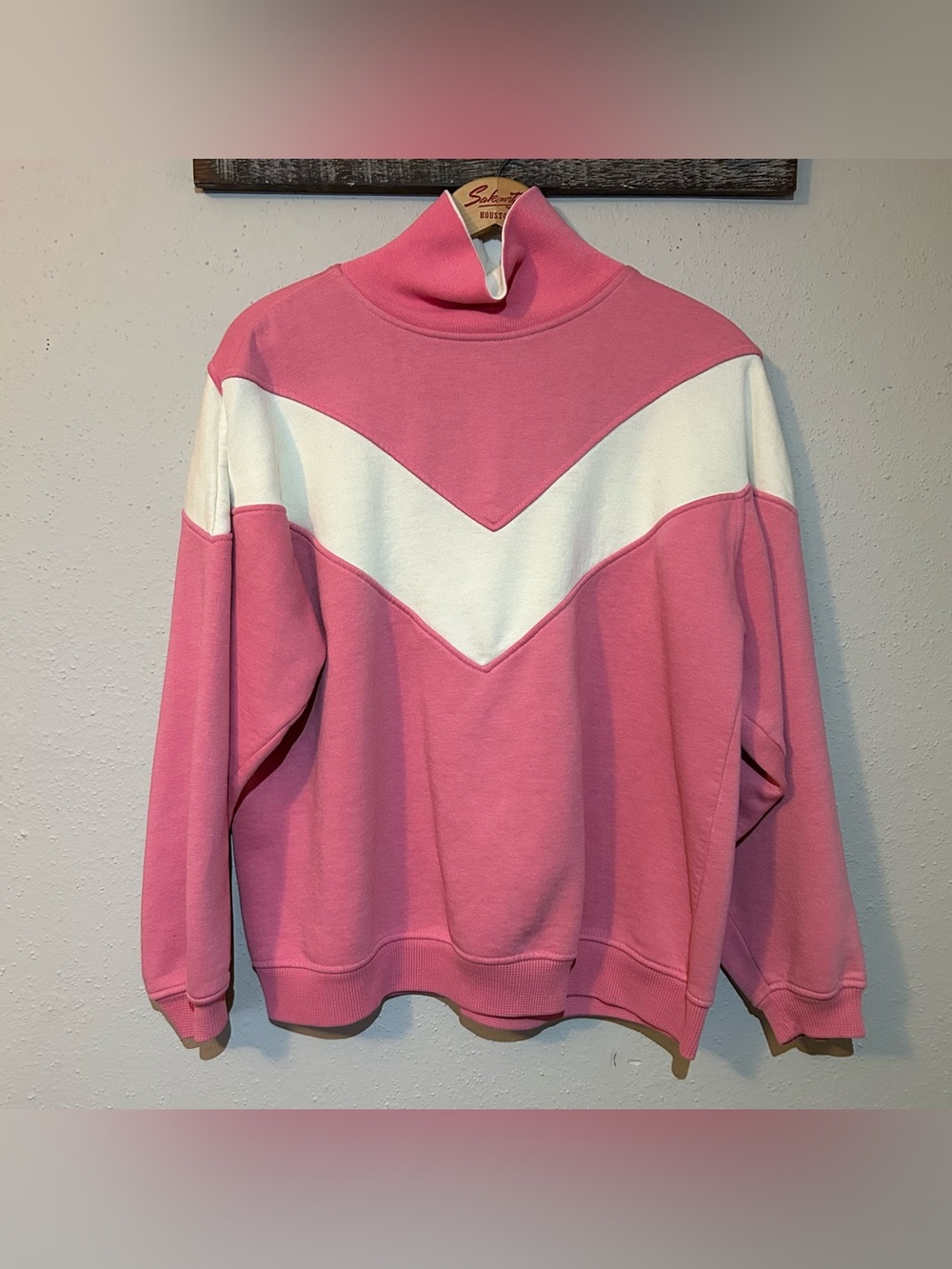 Vintage Cheetah Pink & White Chevron Mock Neck Sweatshirt